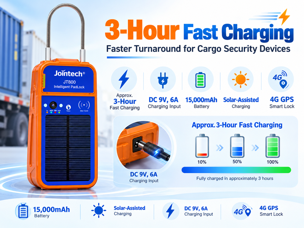 JT800 Solar-Assisted Smart Electronic Lock with 3-Hour Fast Charging for Cargo Security